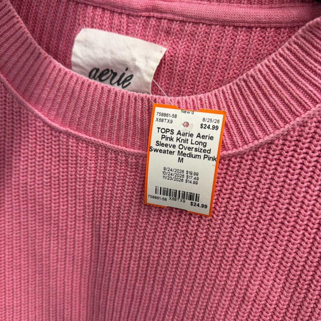 Aerie Pink Knit Long Sleeve Oversized Sweater Medium