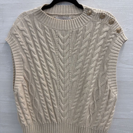 Loft Beige Cable Knit Sleeveless Sweater Top Large