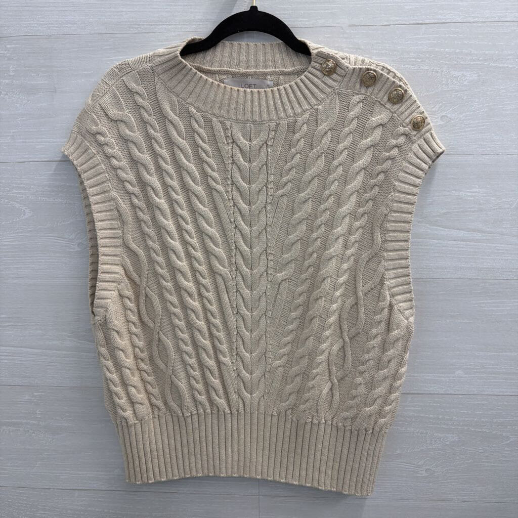 Loft Beige Cable Knit Sleeveless Sweater Top Large