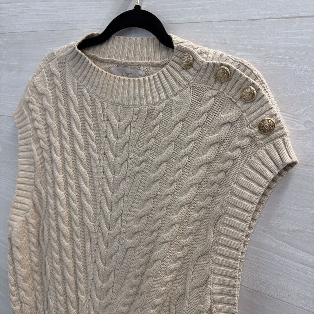 Loft Beige Cable Knit Sleeveless Sweater Top Large