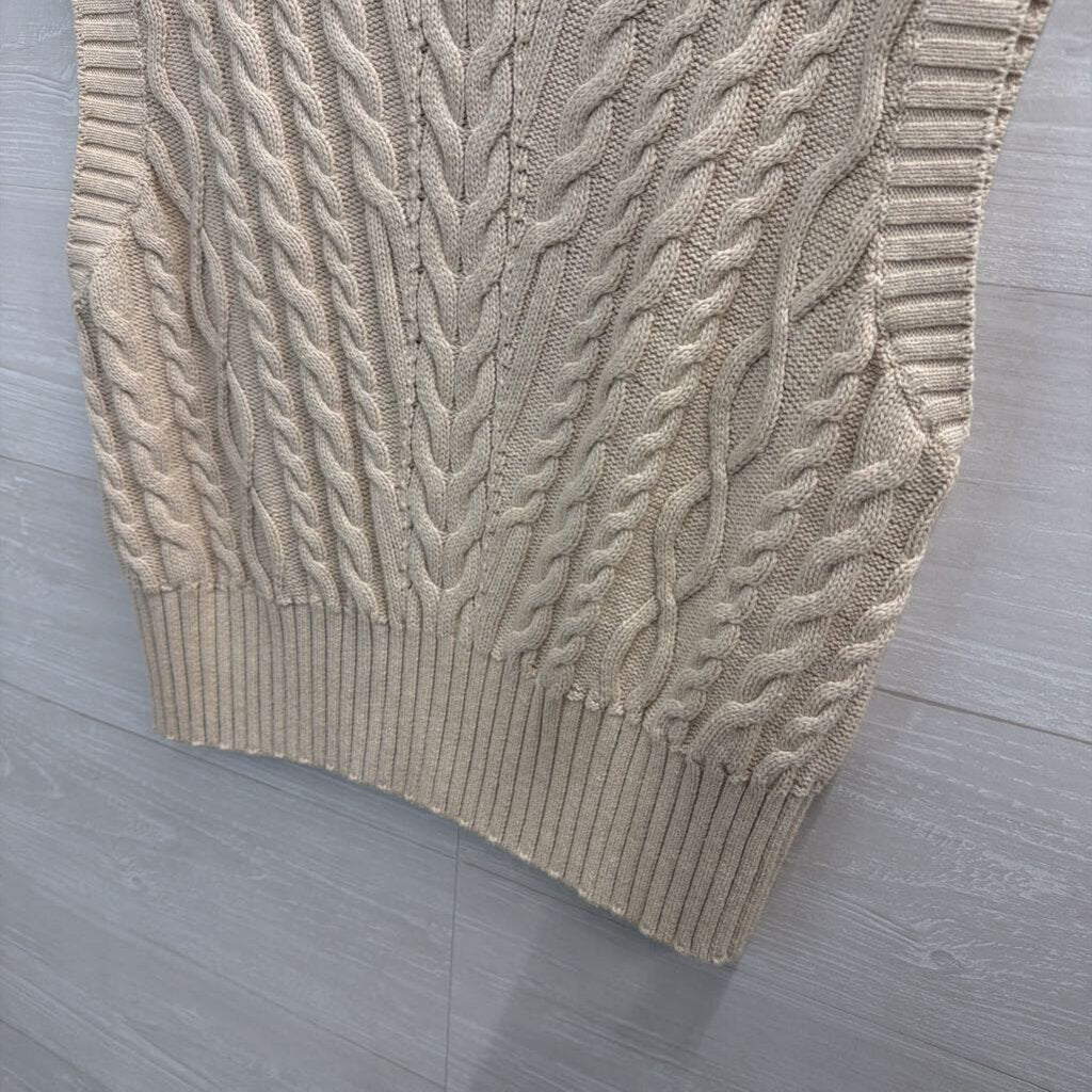 Loft Beige Cable Knit Sleeveless Sweater Top Large