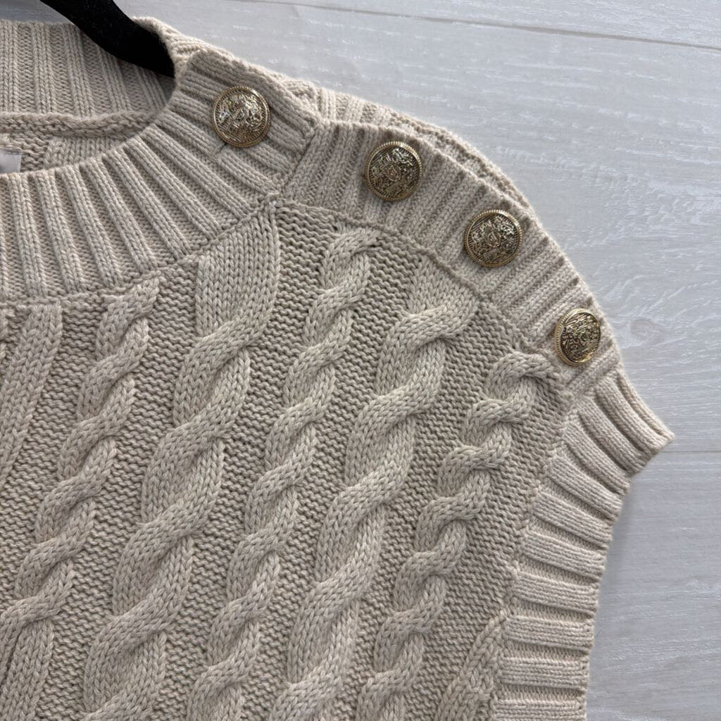 Loft Beige Cable Knit Sleeveless Sweater Top Large
