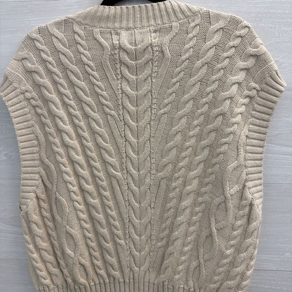 Loft Beige Cable Knit Sleeveless Sweater Top Large