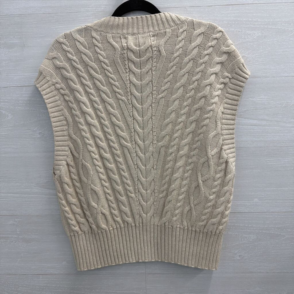 Loft Beige Cable Knit Sleeveless Sweater Top Large