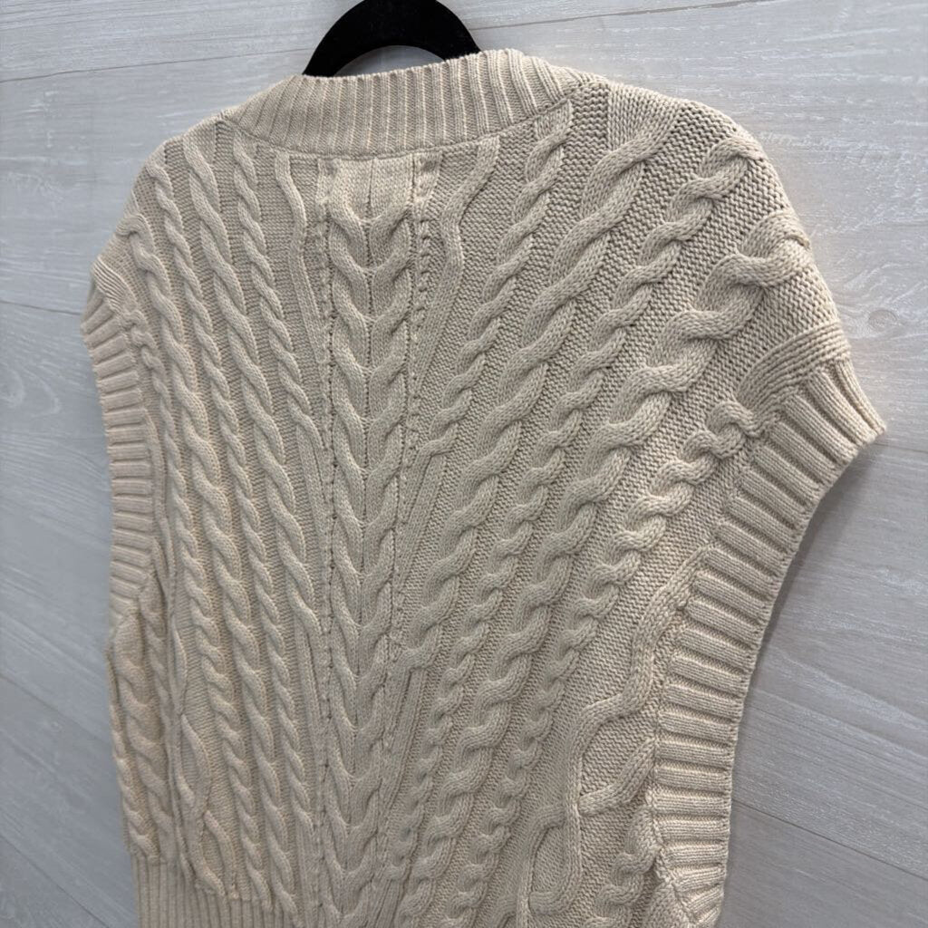 Loft Beige Cable Knit Sleeveless Sweater Top Large