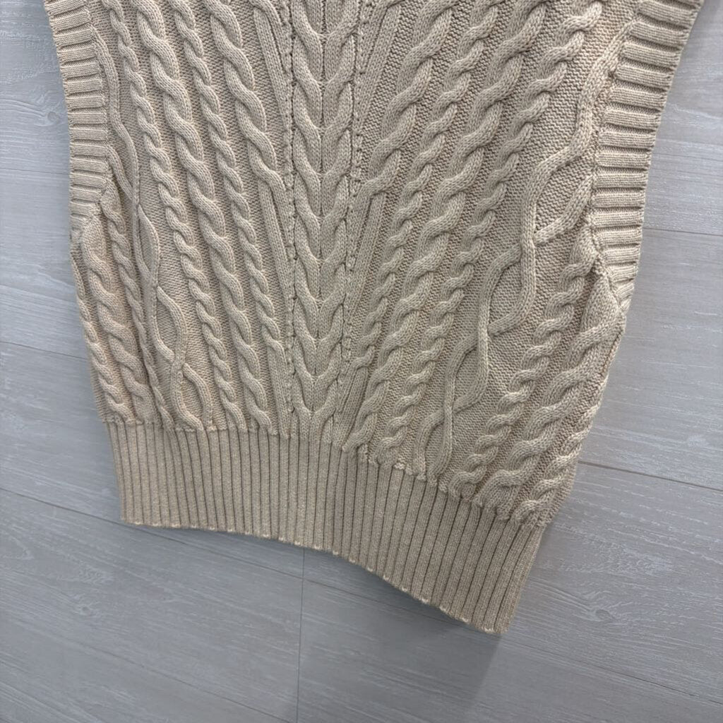 Loft Beige Cable Knit Sleeveless Sweater Top Large