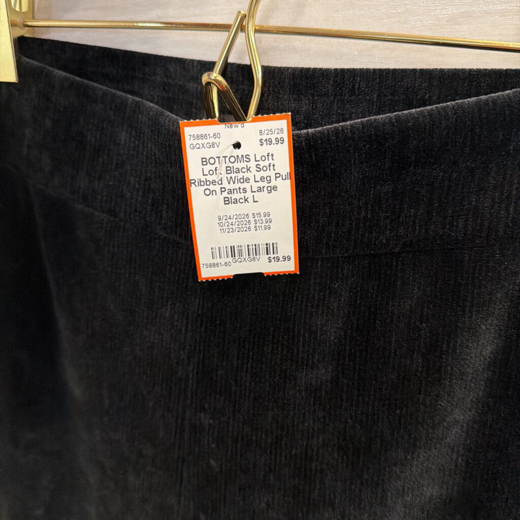 Loft Black Soft Ribbed Wide Leg Pull On Pants Large