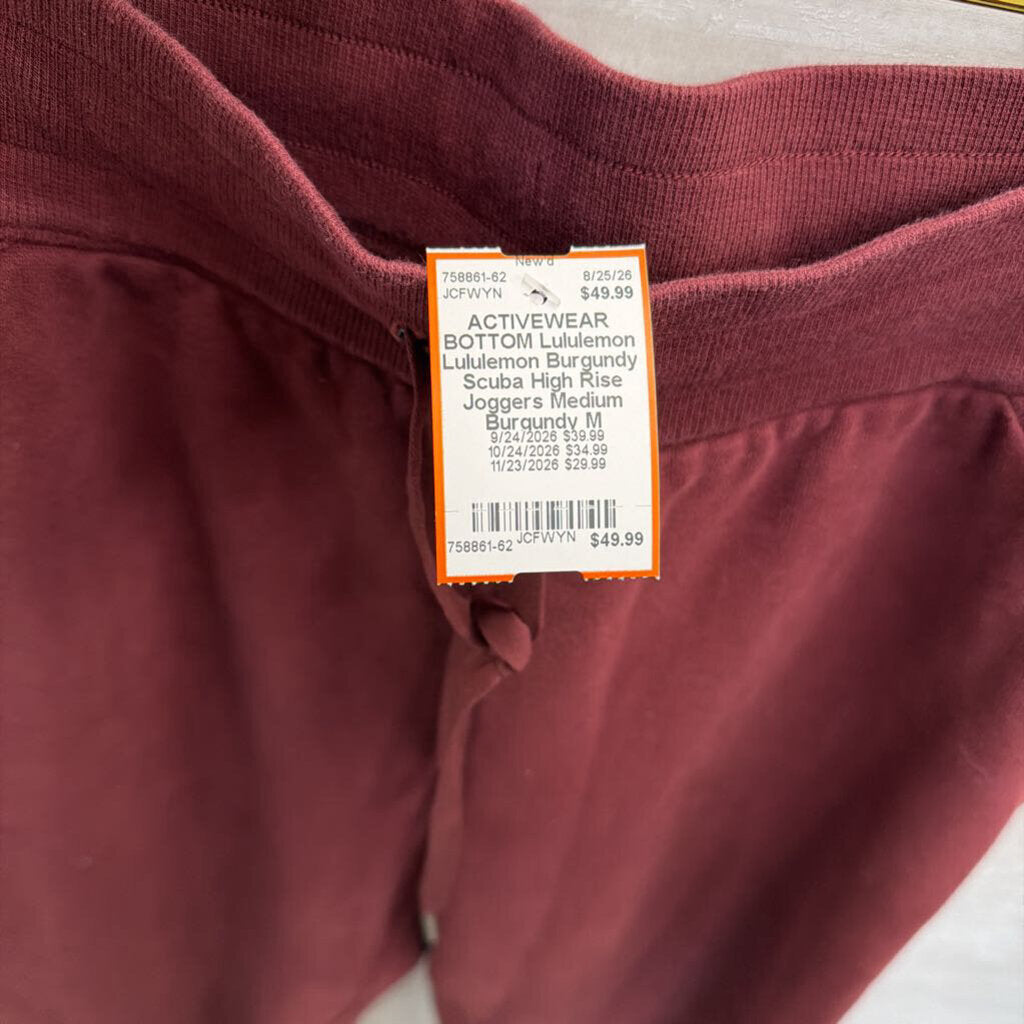 Lululemon Burgundy Scuba High Rise Joggers Medium