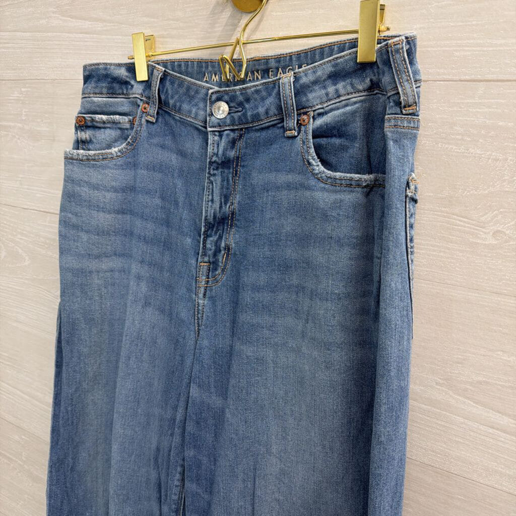 American Eagle Medium Wash Super High Rise Baggy Wide Leg Jeans 10