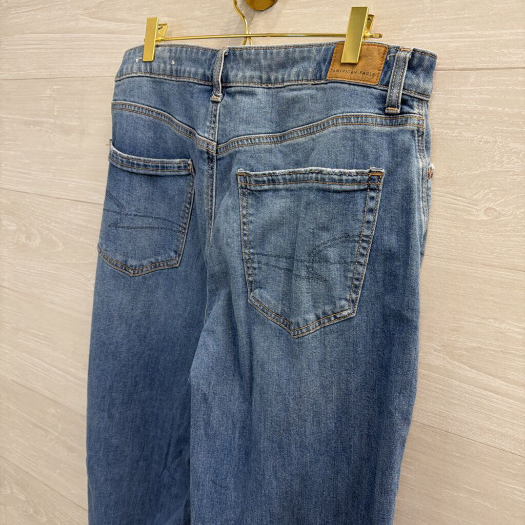 American Eagle Medium Wash Super High Rise Baggy Wide Leg Jeans 10