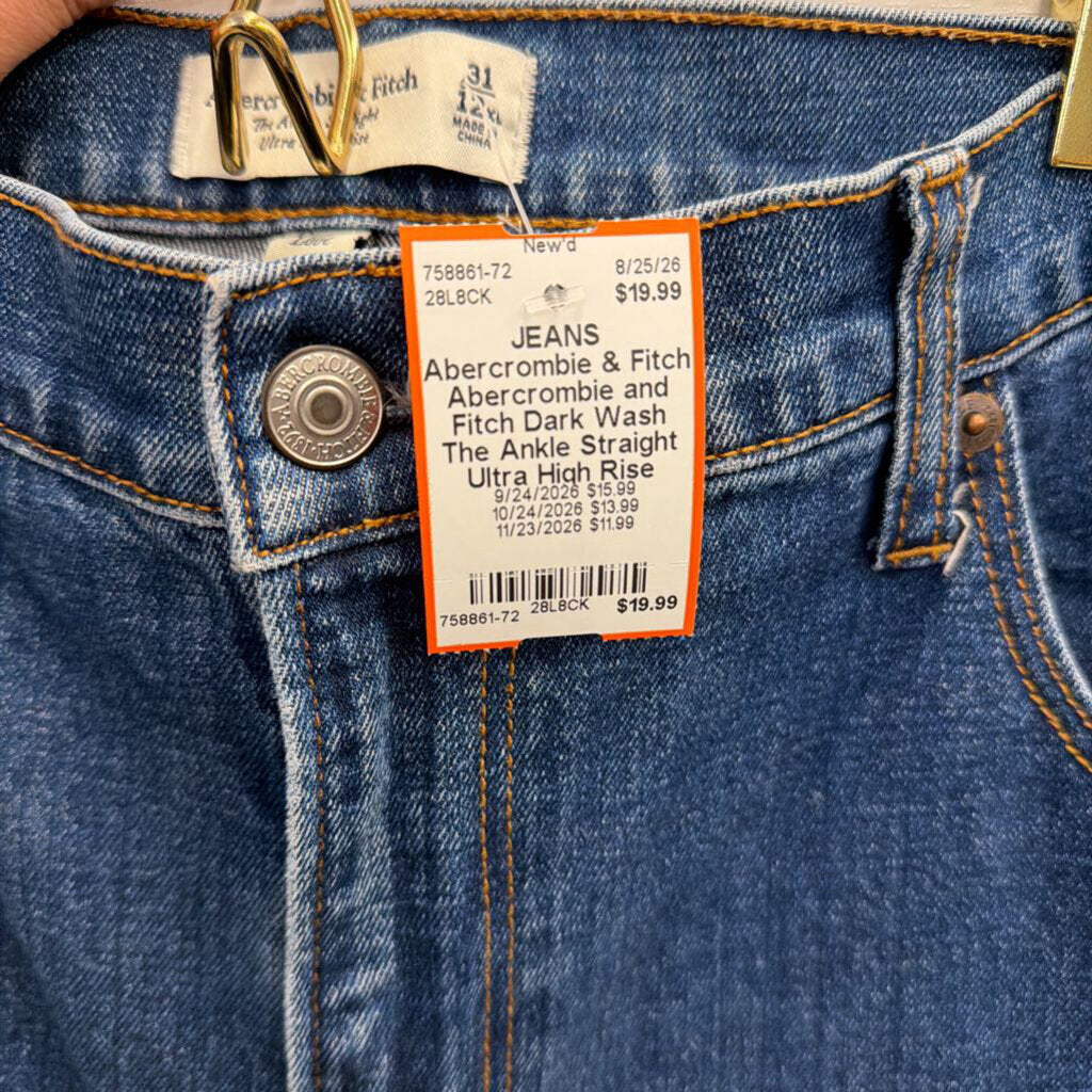 Abercrombie and Fitch Dark Wash The Ankle Straight Ultra High Rise Jeans 31XL