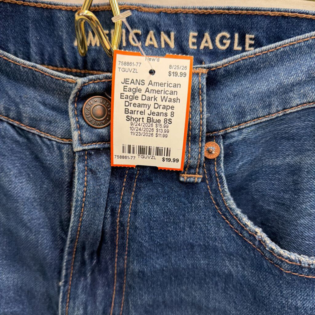 American Eagle Dark Wash Dreamy Drape Barrel Jeans 8 Short