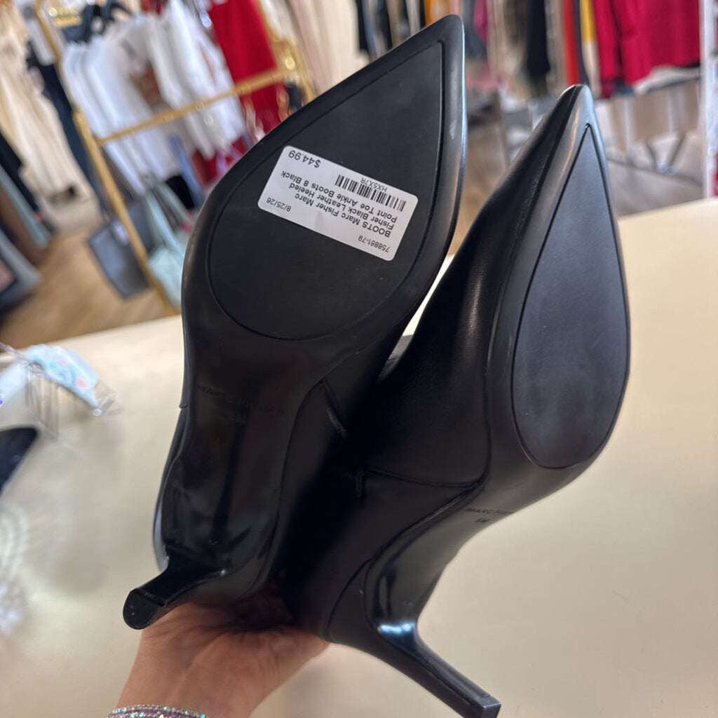 Marc Fisher Black Leather Heeled Point Toe Ankle Boots 8
