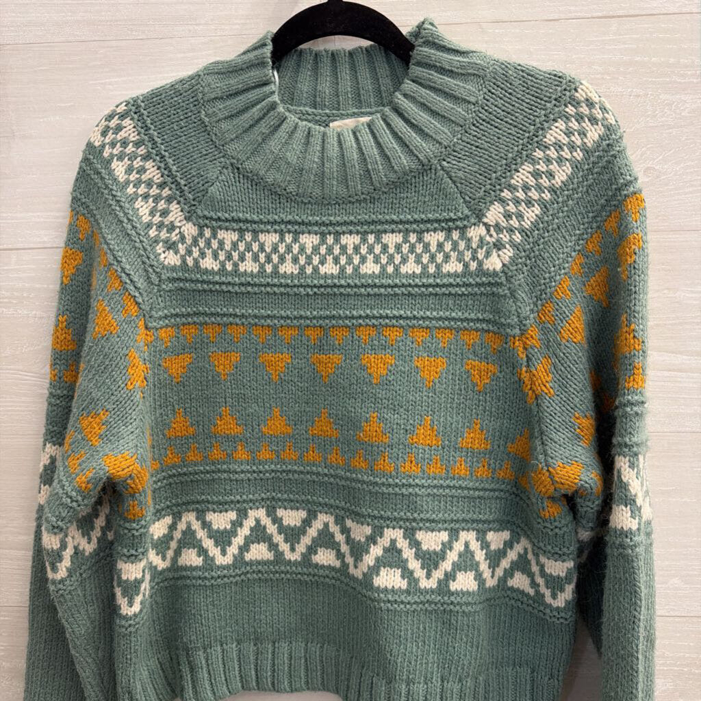 Blue/ Multi Print Knit Mock Neck Sweater Medium