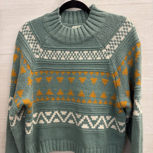 Blue/ Multi Print Knit Mock Neck Sweater Medium