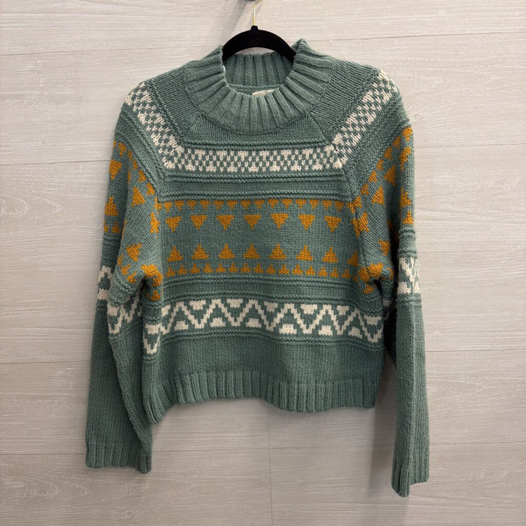 Blue/ Multi Print Knit Mock Neck Sweater Medium