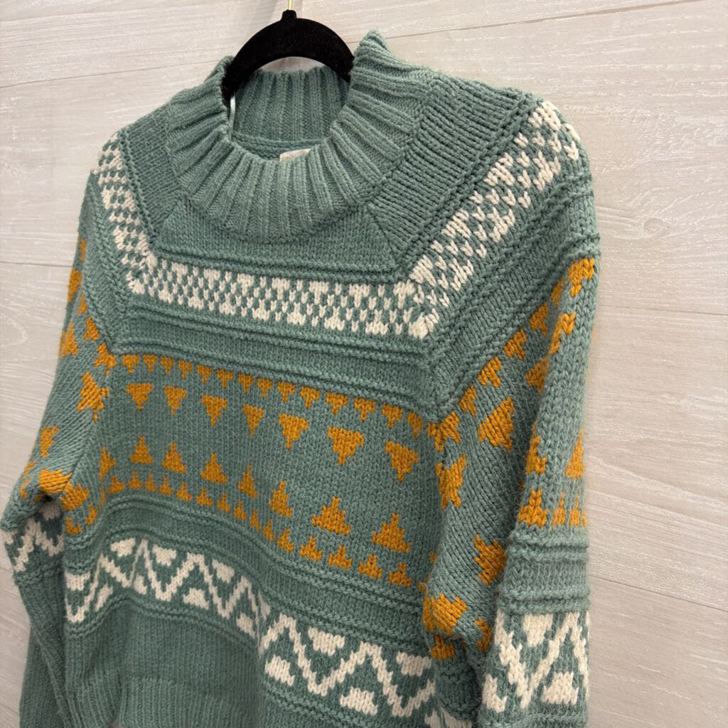 Blue/ Multi Print Knit Mock Neck Sweater Medium