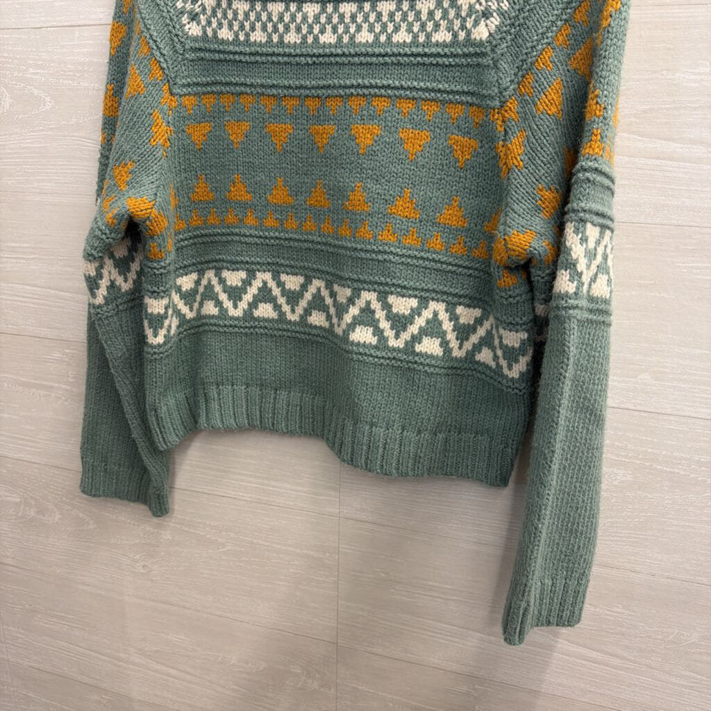 Blue/ Multi Print Knit Mock Neck Sweater Medium