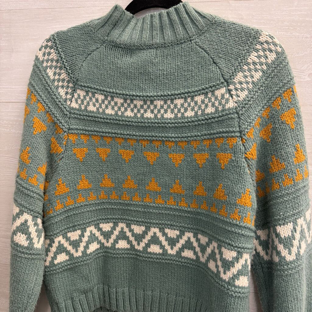 Blue/ Multi Print Knit Mock Neck Sweater Medium