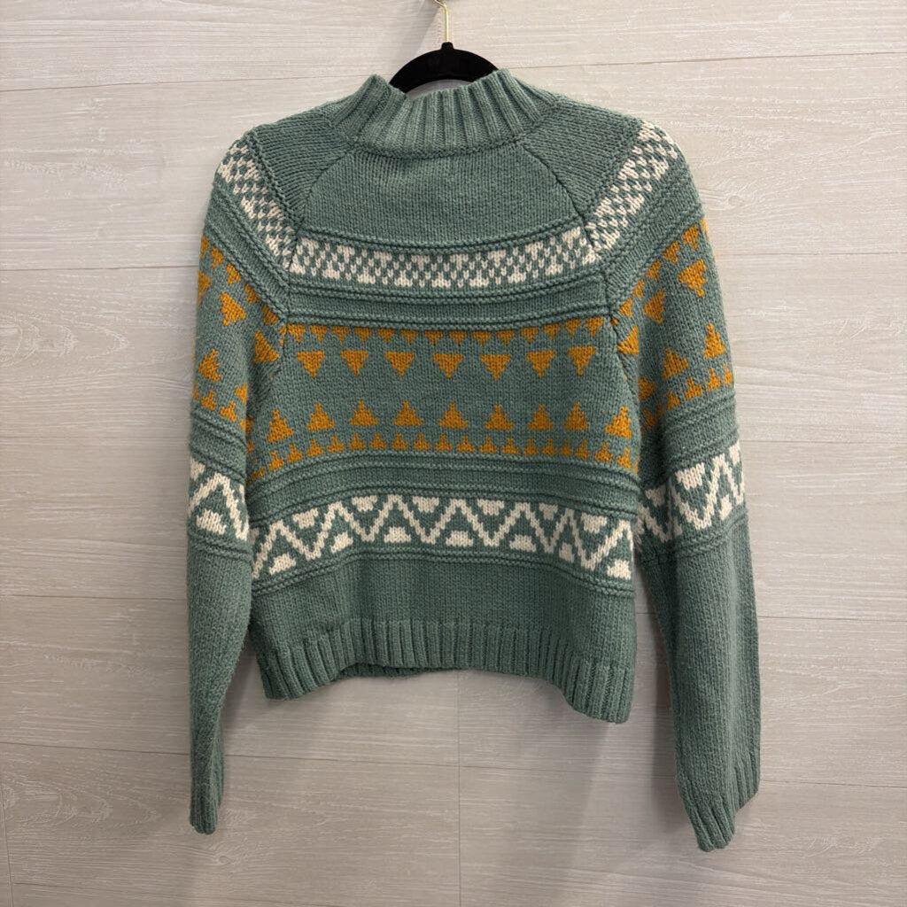 Blue/ Multi Print Knit Mock Neck Sweater Medium