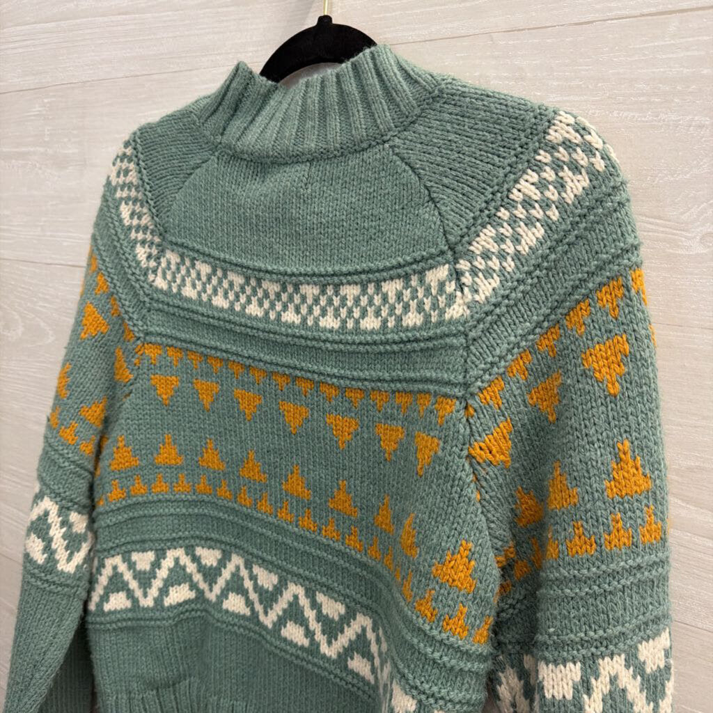 Blue/ Multi Print Knit Mock Neck Sweater Medium