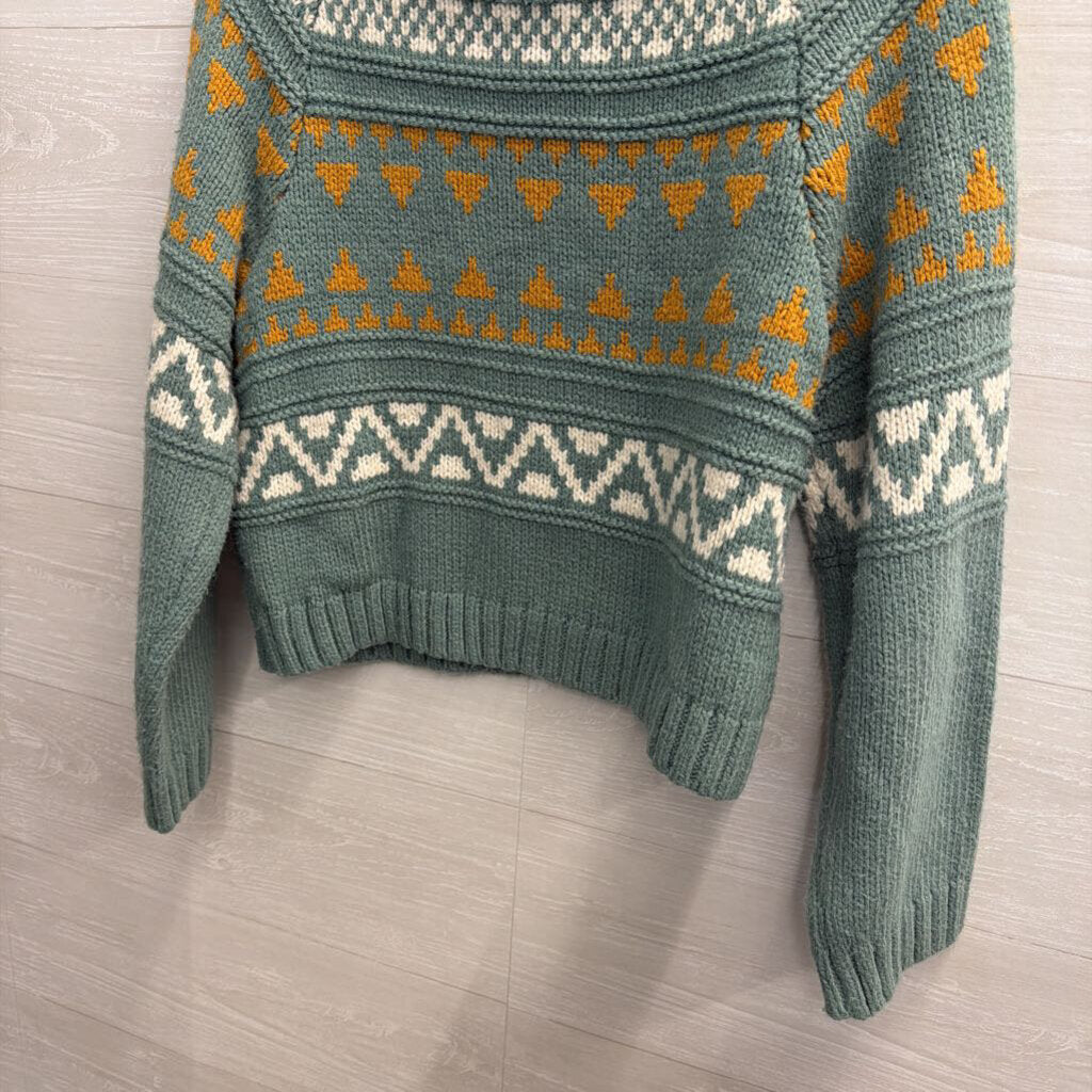 Blue/ Multi Print Knit Mock Neck Sweater Medium