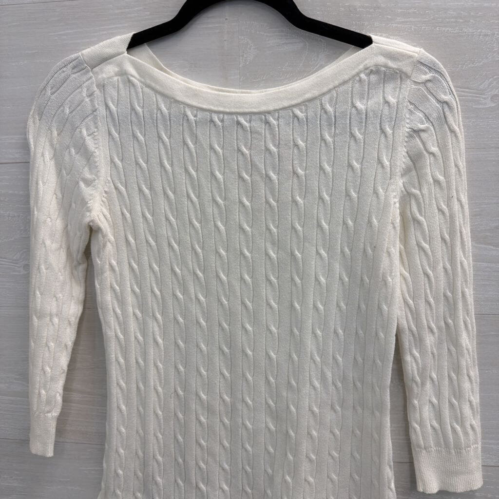 Gap White Cable Knit Logn Sleeve Sweater Top Small