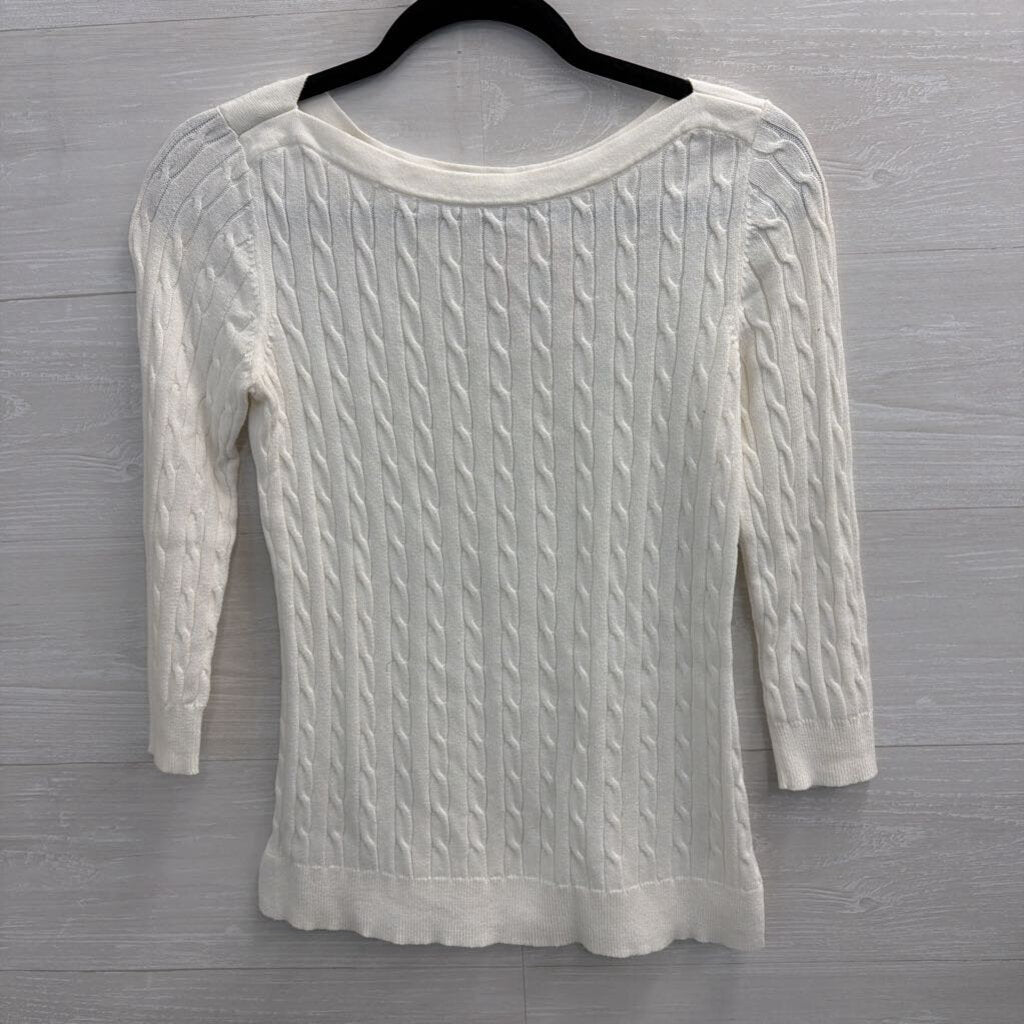 Gap White Cable Knit Logn Sleeve Sweater Top Small