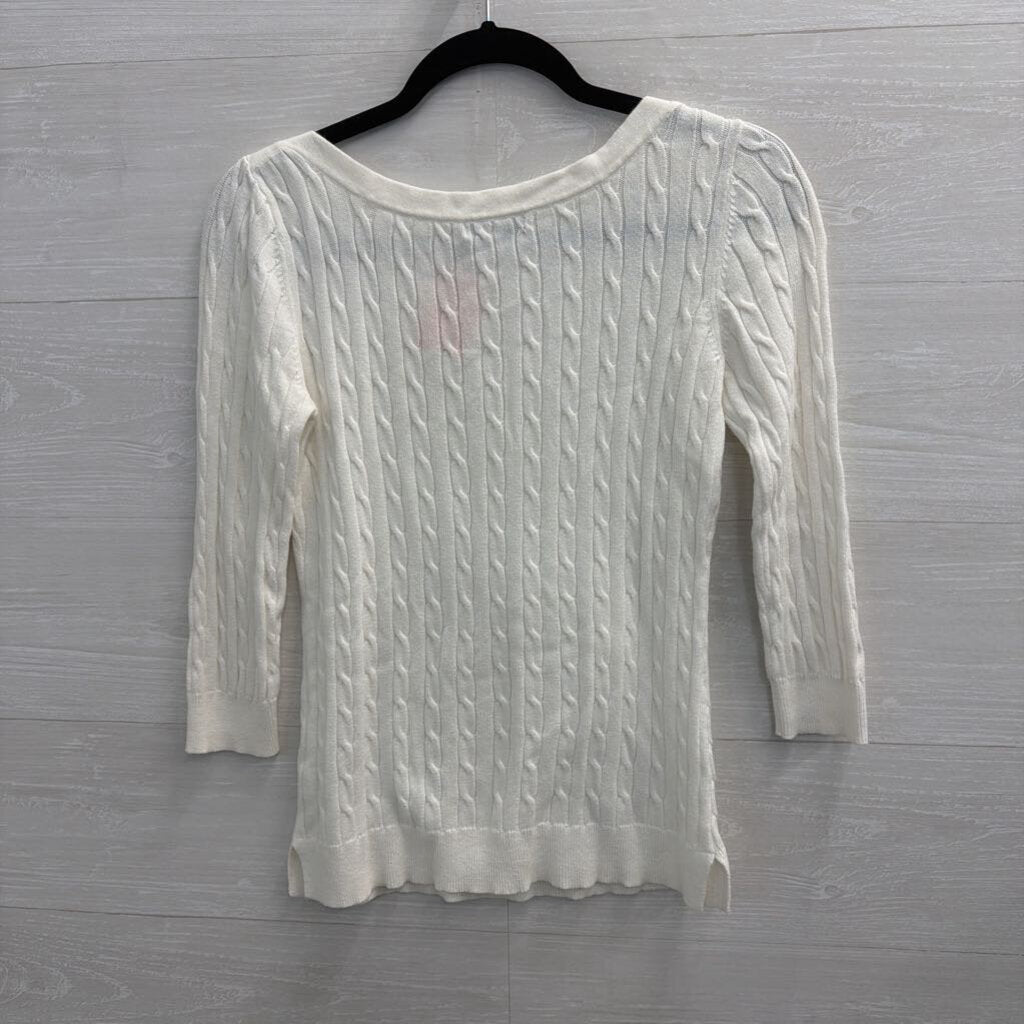 Gap White Cable Knit Logn Sleeve Sweater Top Small
