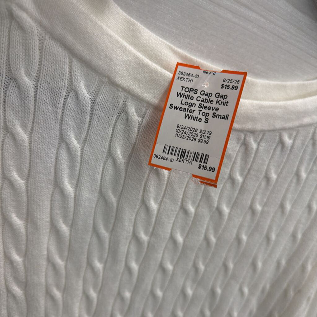 Gap White Cable Knit Logn Sleeve Sweater Top Small
