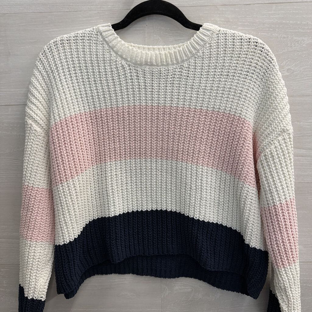 Mi Ami White/ Pink/ Navy Striped Knit Sweater Small
