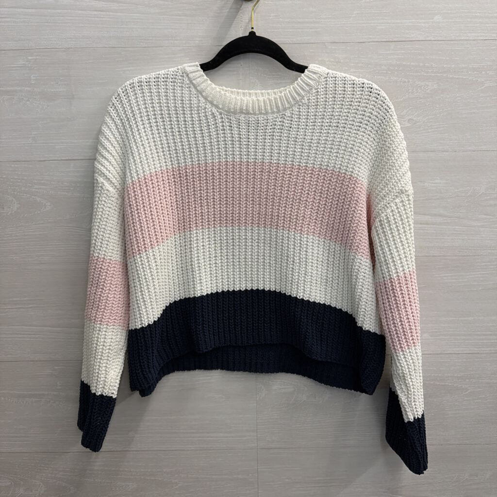 Mi Ami White/ Pink/ Navy Striped Knit Sweater Small