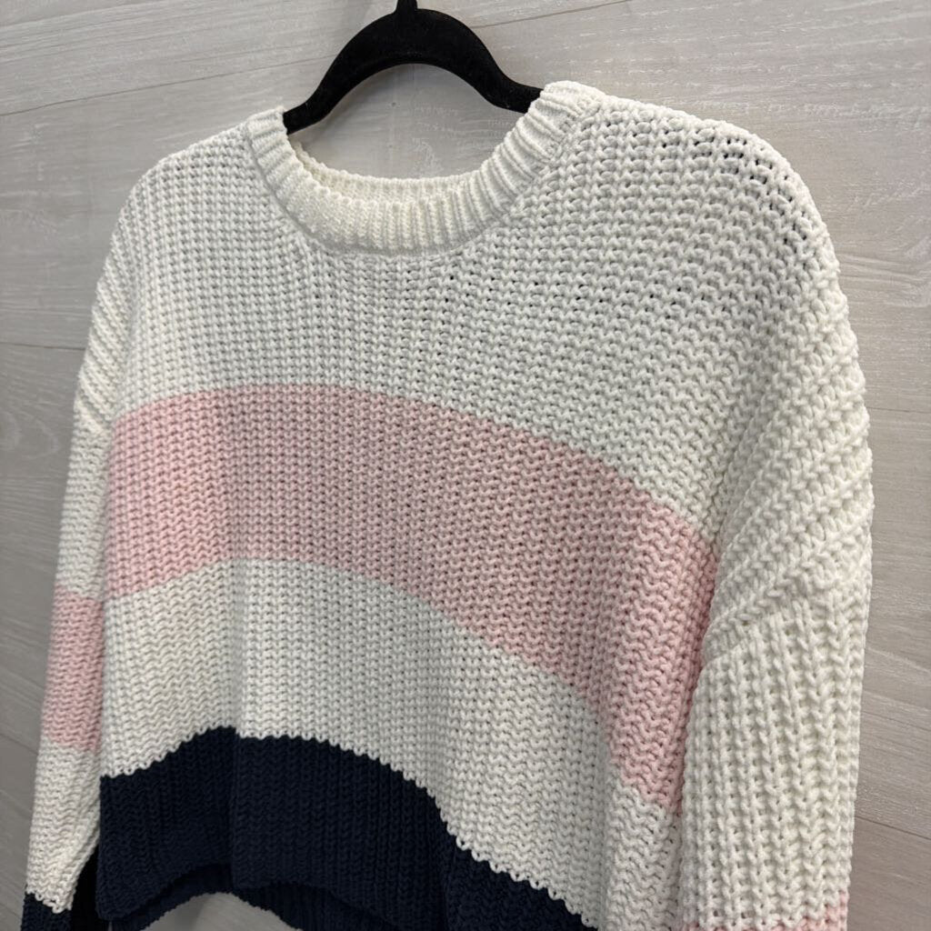 Mi Ami White/ Pink/ Navy Striped Knit Sweater Small