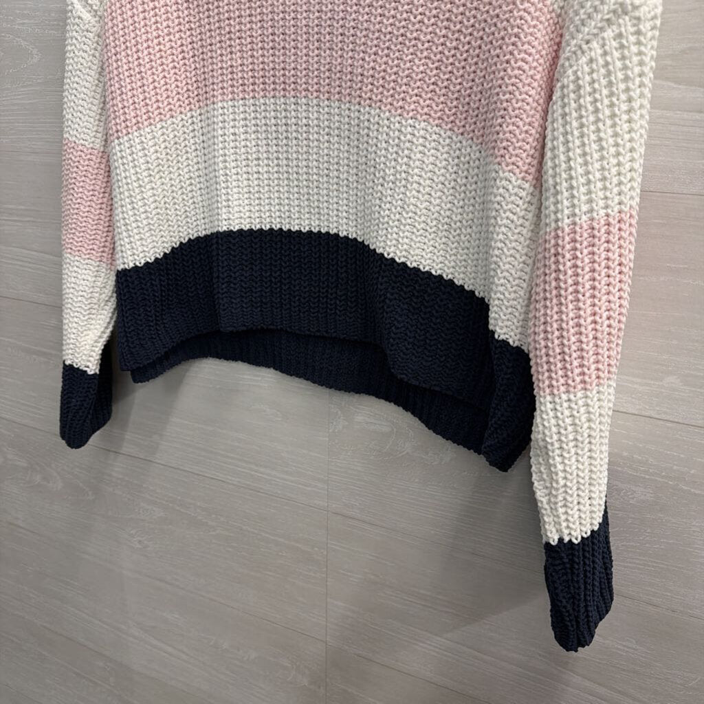 Mi Ami White/ Pink/ Navy Striped Knit Sweater Small