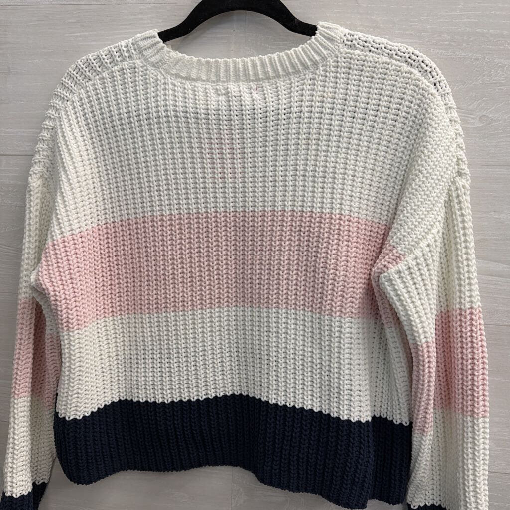Mi Ami White/ Pink/ Navy Striped Knit Sweater Small