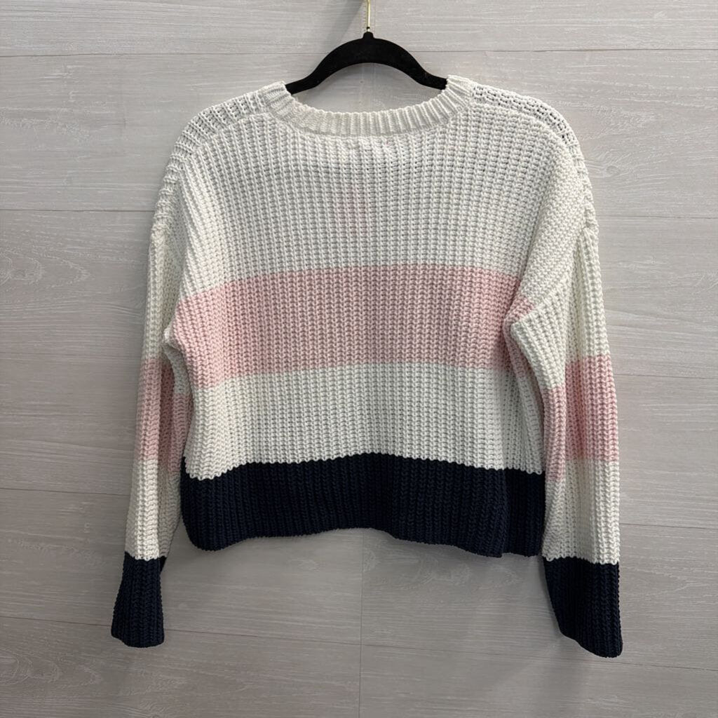 Mi Ami White/ Pink/ Navy Striped Knit Sweater Small