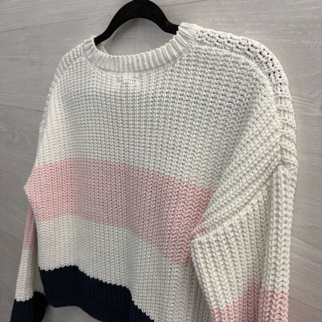 Mi Ami White/ Pink/ Navy Striped Knit Sweater Small