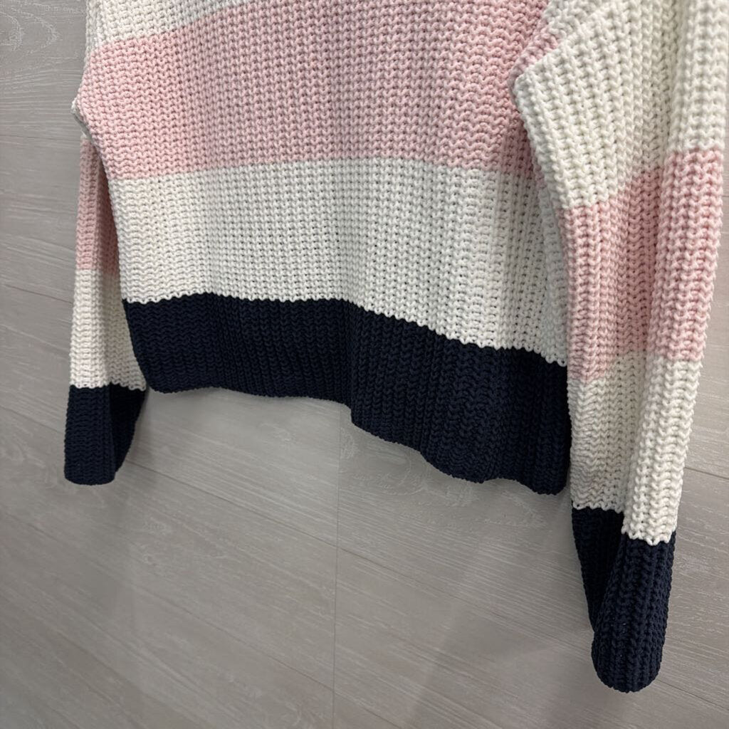 Mi Ami White/ Pink/ Navy Striped Knit Sweater Small