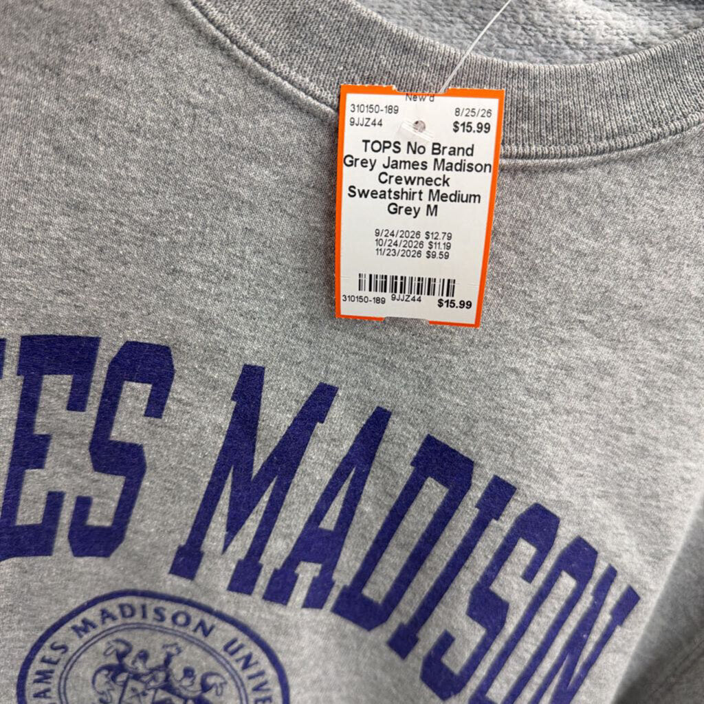 Grey James Madison Crewneck Sweatshirt Medium