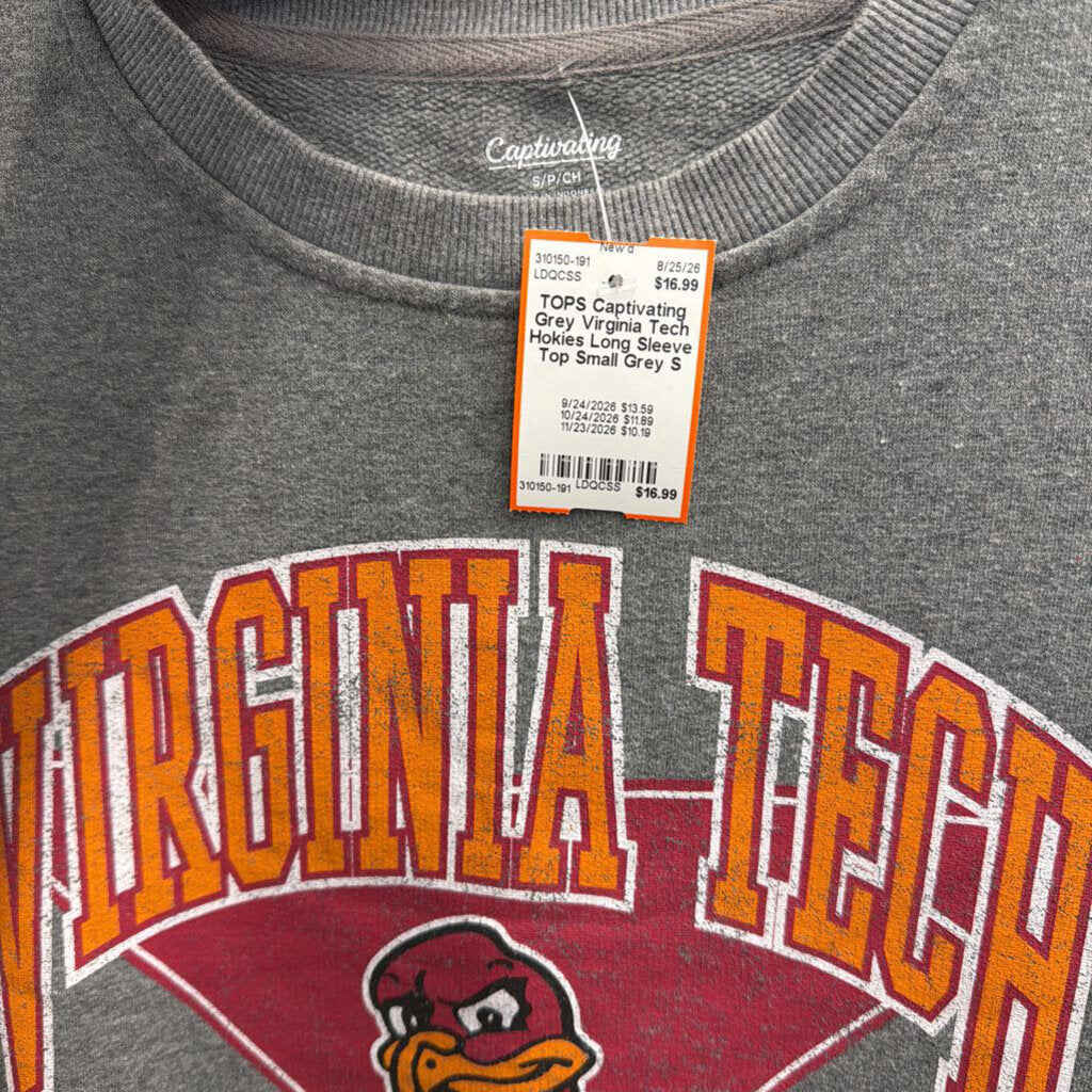 Grey Virginia Tech Hokies Long Sleeve Top Small