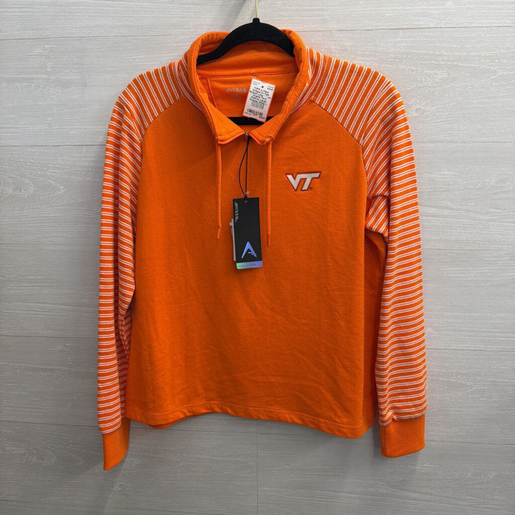Antigua Orange Striped Long Sleeve Virginia Tech Pullover Large