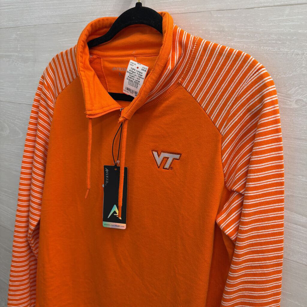 Antigua Orange Striped Long Sleeve Virginia Tech Pullover Large