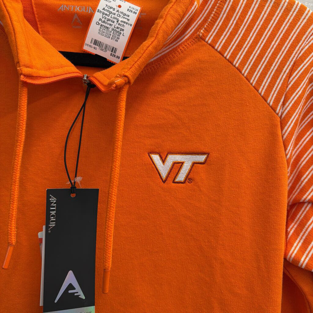 Antigua Orange Striped Long Sleeve Virginia Tech Pullover Large