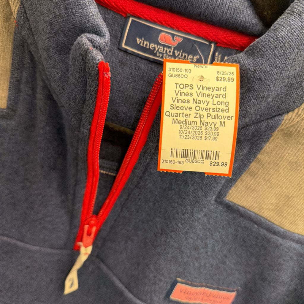 Vineyard Vines Navy Long Sleeve Oversized Quarter Zip Pullover Medium