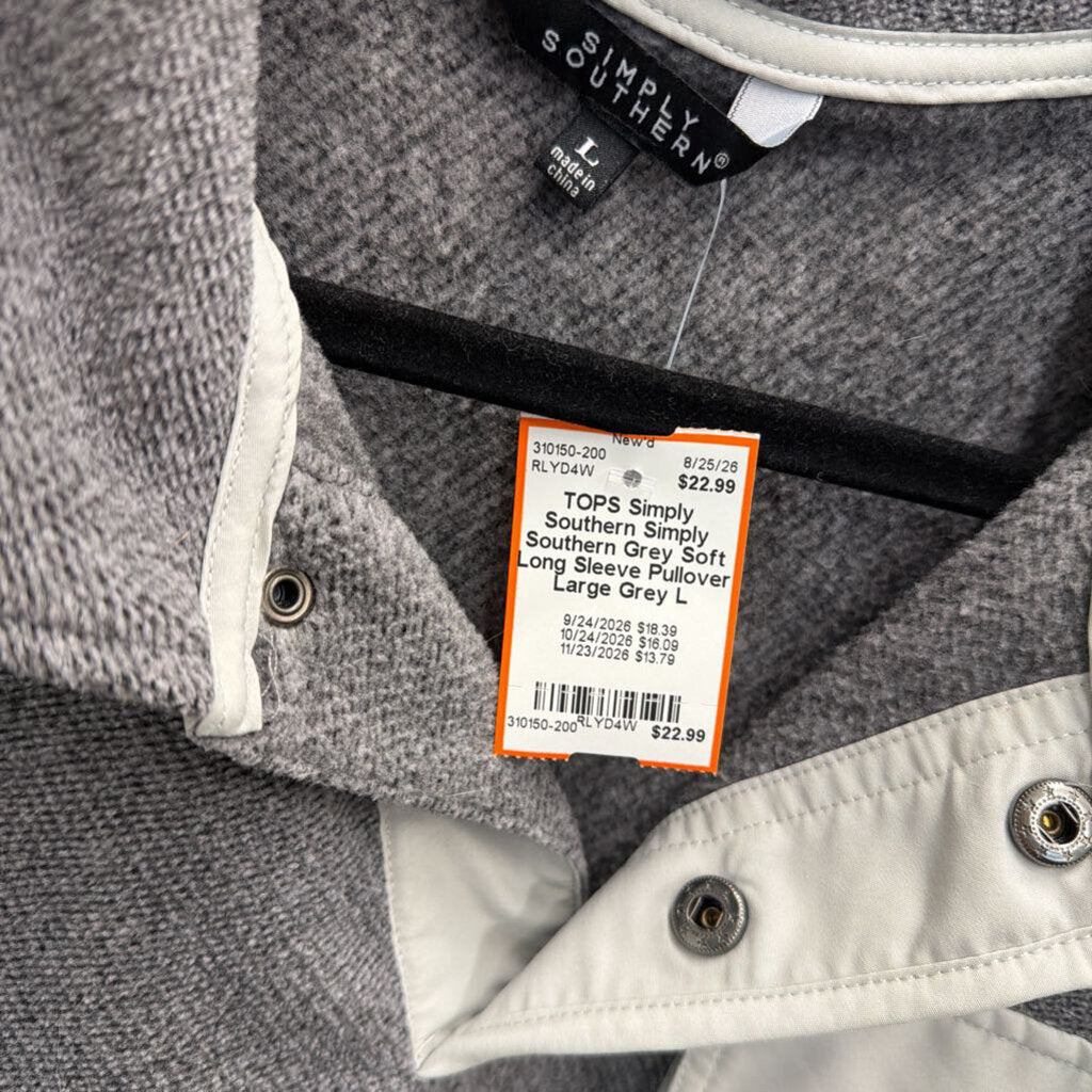 Simply Southern Grey Soft Long Sleeve Pullover Large