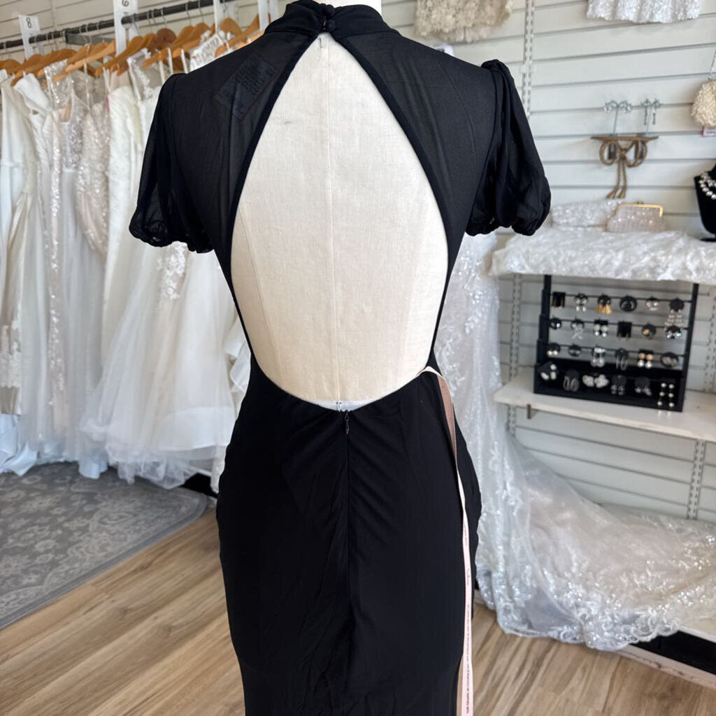 Lulus Black Short Puff Sleeve Mock Neck Long Formal Dress Extra Small