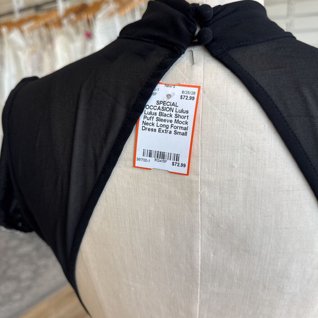 Lulus Black Short Puff Sleeve Mock Neck Long Formal Dress Extra Small