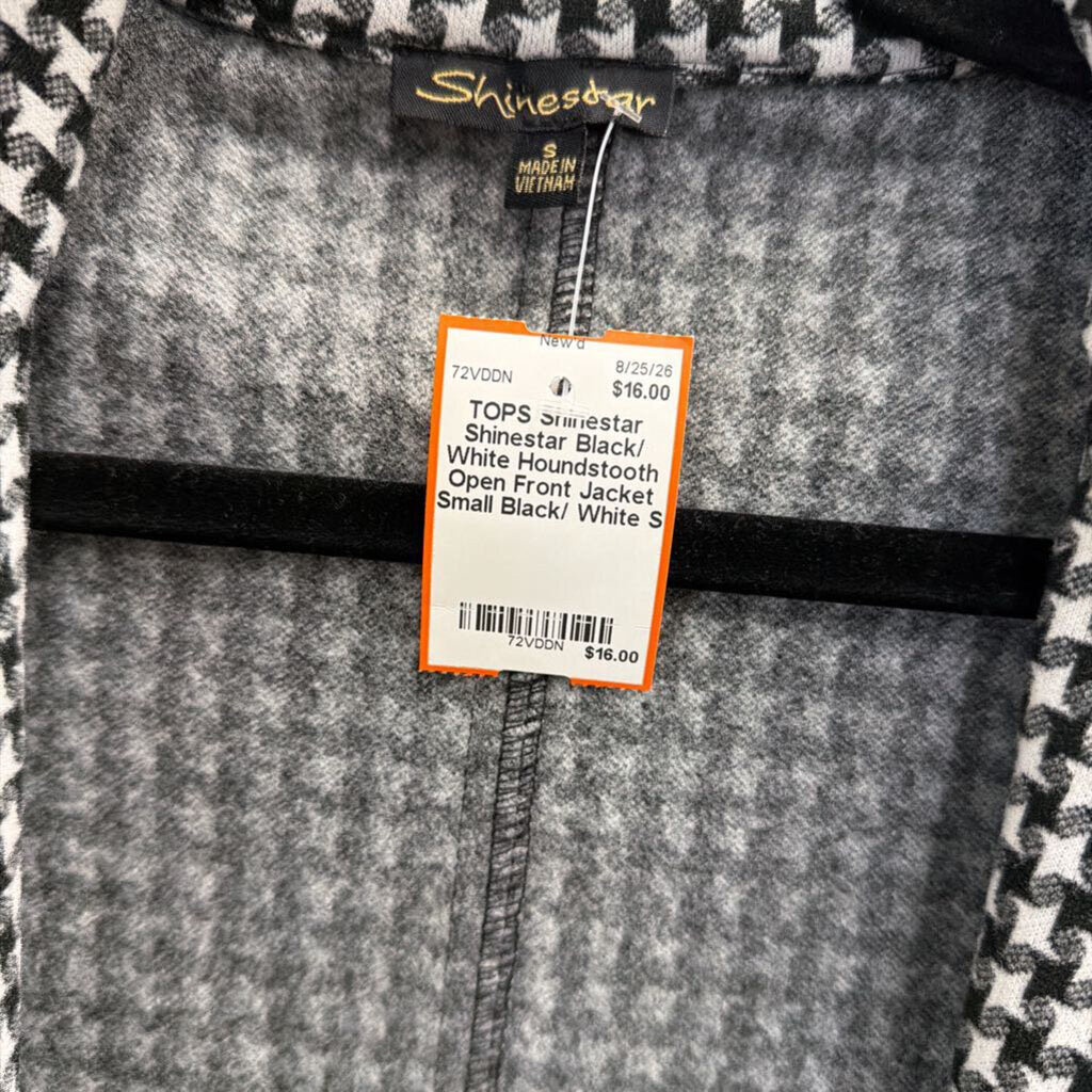 Shinestar Black/ White Houndstooth Open Front Jacket Small