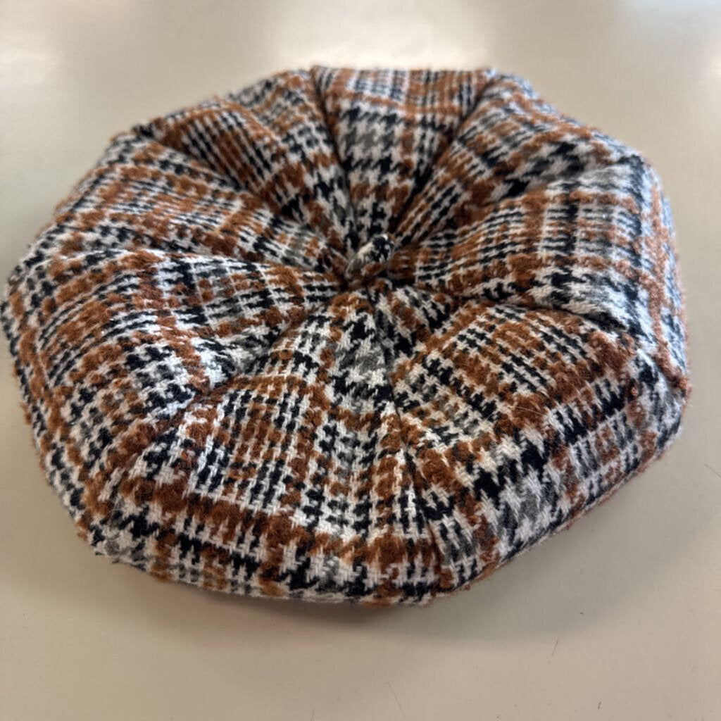 White/ Black/ Brown Houndstooth Beret Hat