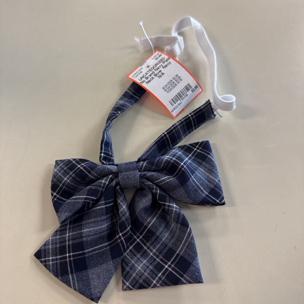 Navy Plaid Neck Bow